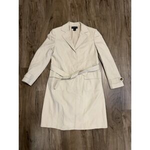 Brooks Brothers Stretch Womens Button Up Trench Coat Beige Sz 6 Cotton Silk